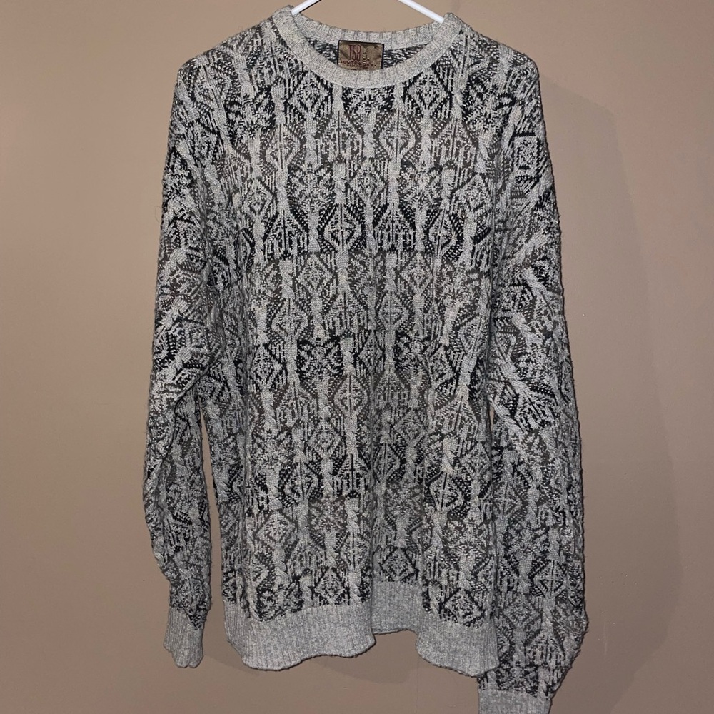 Vintage Men’s TSA Outdoor Gray and Black Patterned Sweater sz XL Made in USA